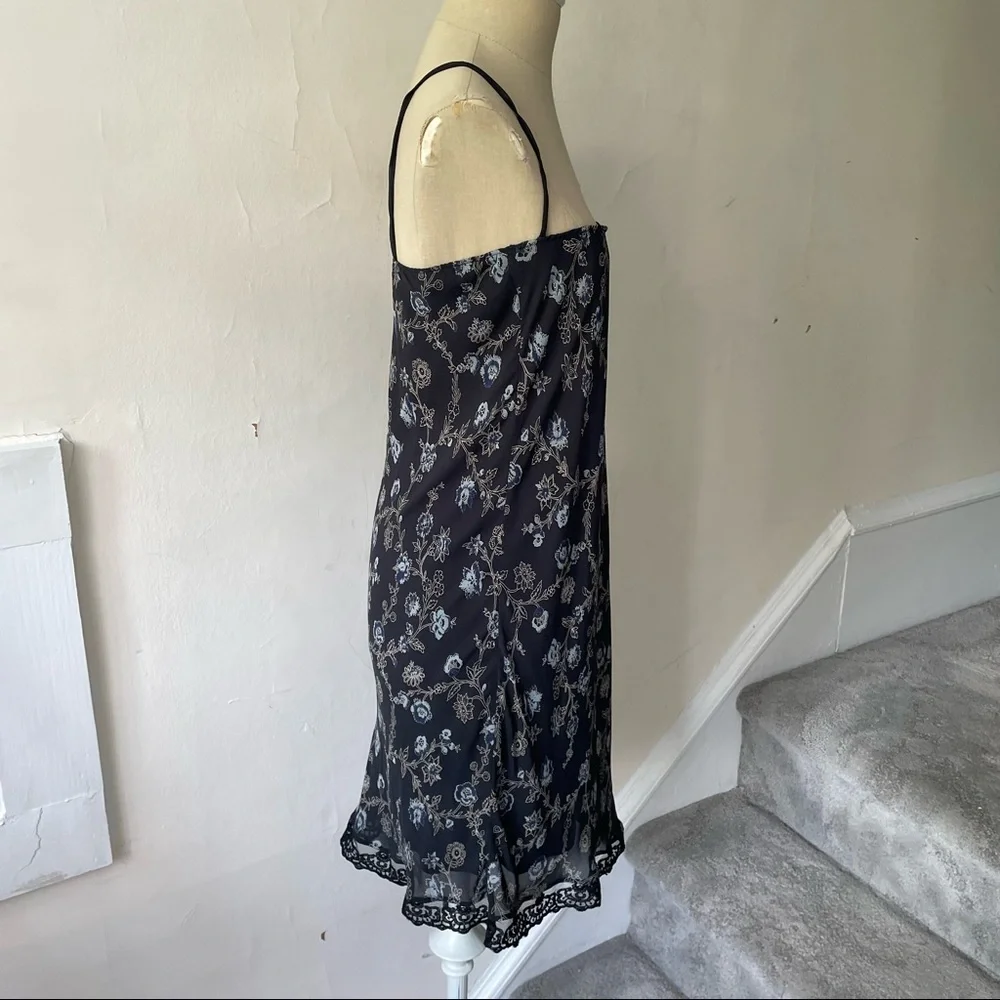Ann Ferriday Vintage Black Floral Lace Trim Rayon USA Made Dress Size Small - Picture 4 of 9